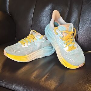 Hoka One One Light Blue and Yellow Women's Running Shoes Clifton 10